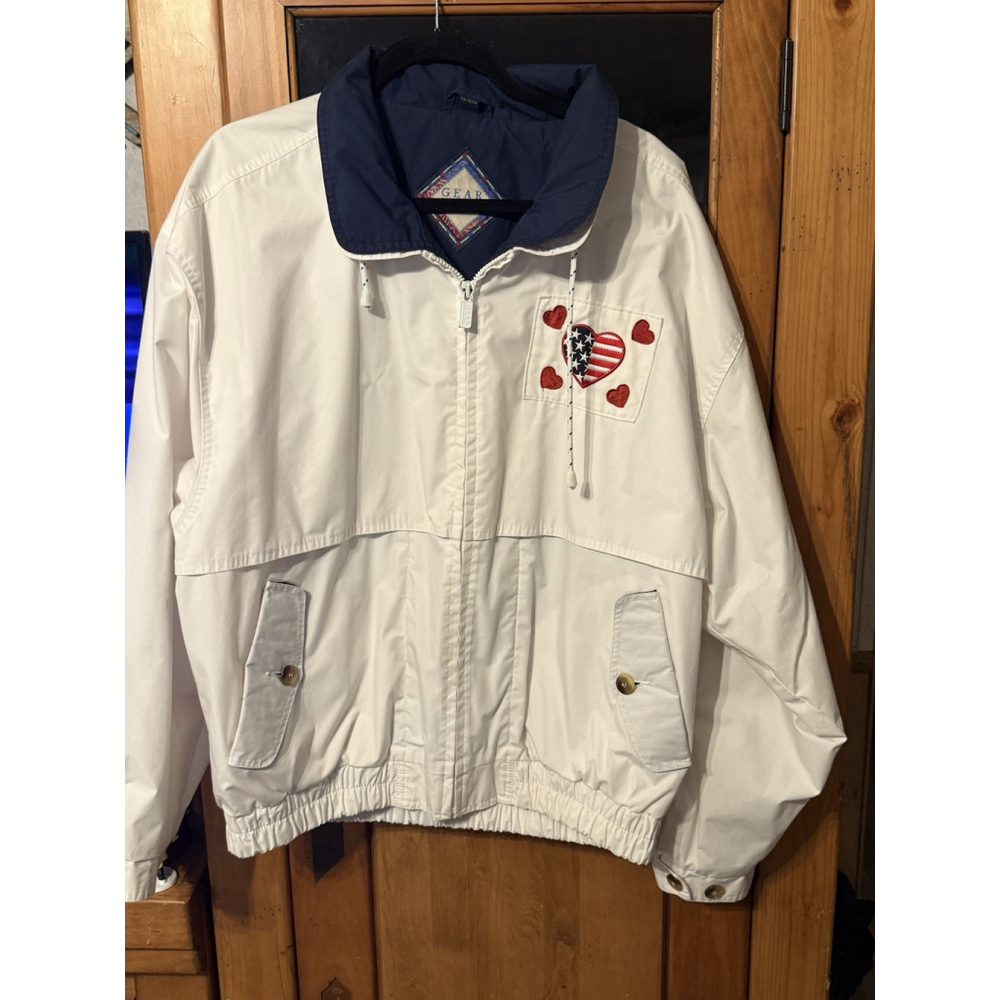Gear For Sports Large White Jacket Windbreaker America Flag USA Zip Up Pockets
